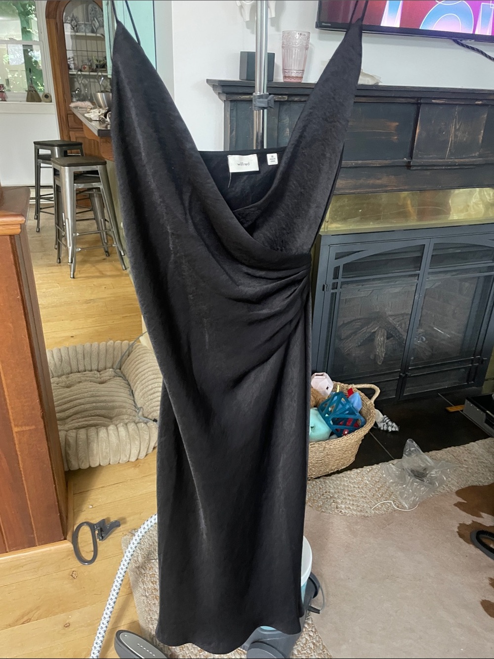 Wilfred Black Cowl-Neck Midi Slip Dress